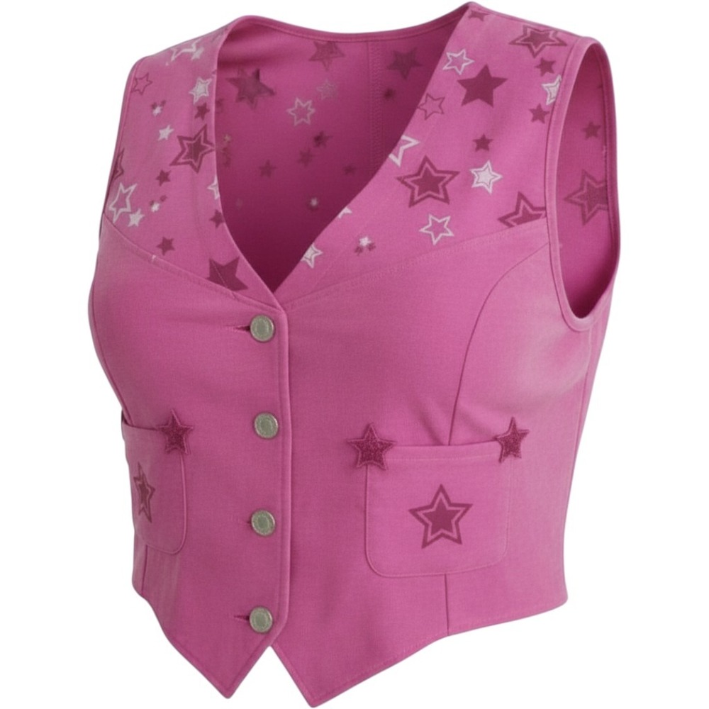 Barbie The Movie Western Cowgirl Costume Vest Flare Pants Set Pink Stars 1X - Picture 3 of 8